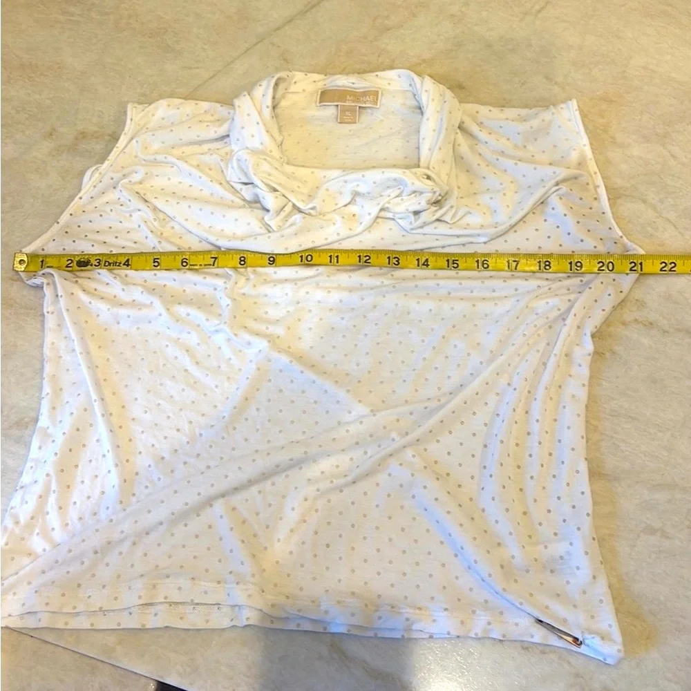 Michael Kors White Pearl Dot Cowl Neck Sleeveless Blouse XL Chic Elegant Designe